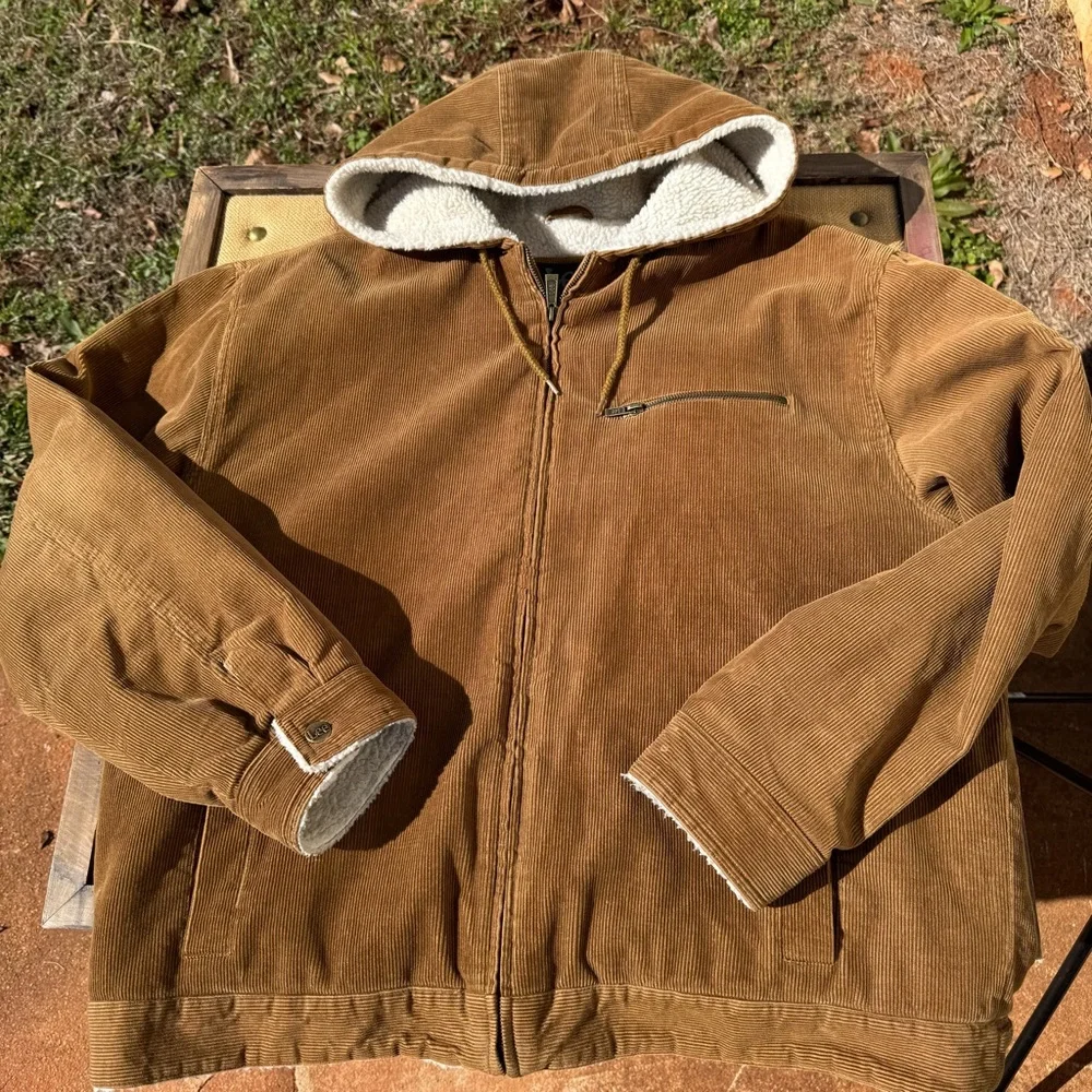 Lee Men's Corduroy Sherpa Work Trucker Jacket with Hood Size Large